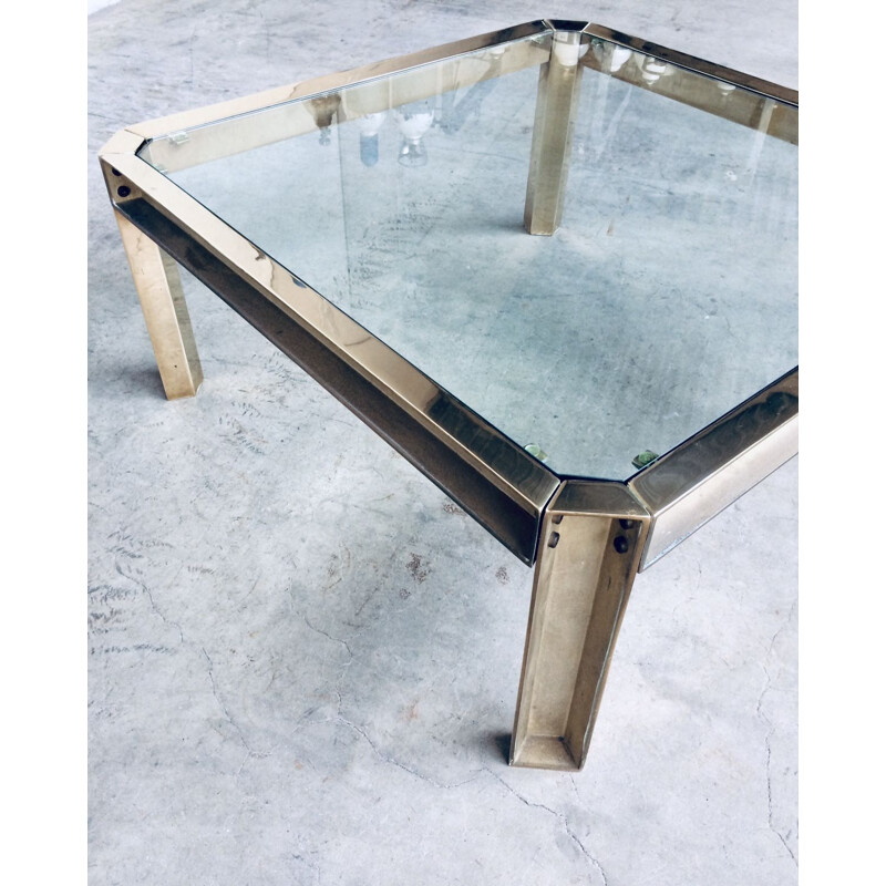 Square vintage brass and glass coffee table by Peter Ghyczy, 1970