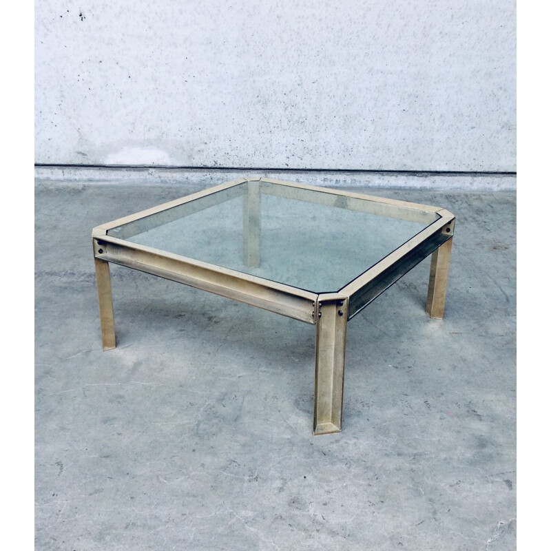 Square vintage brass and glass coffee table by Peter Ghyczy, 1970