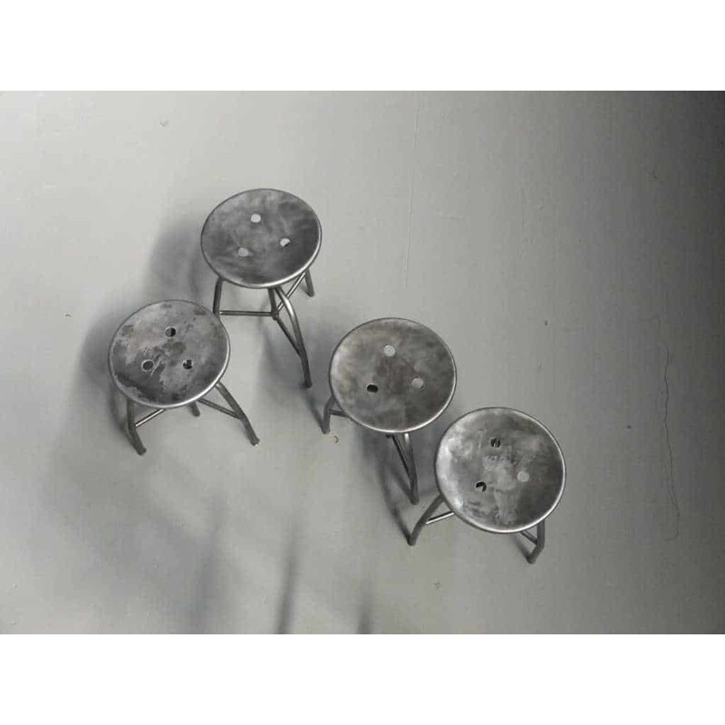 Set of 4 adjustable medicine stools in metal - 1960s