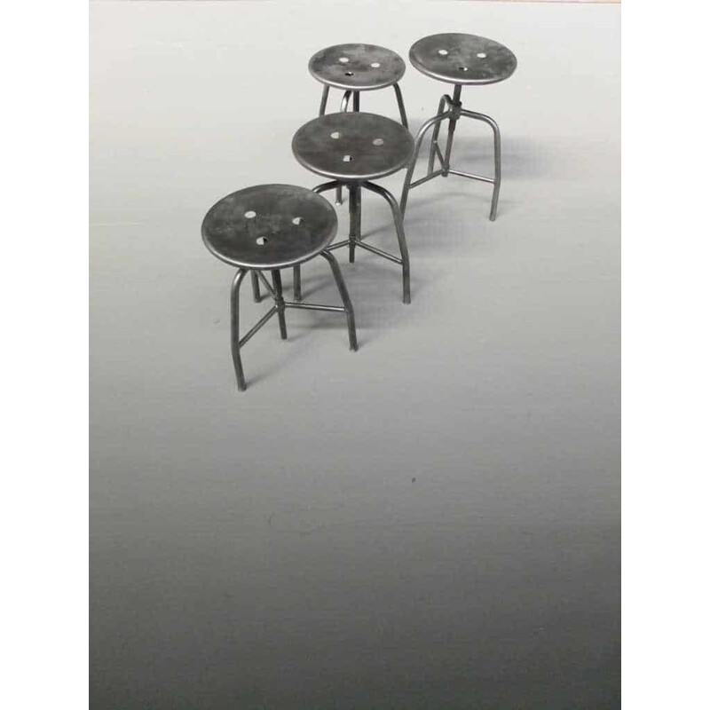 Set of 4 adjustable medicine stools in metal - 1960s