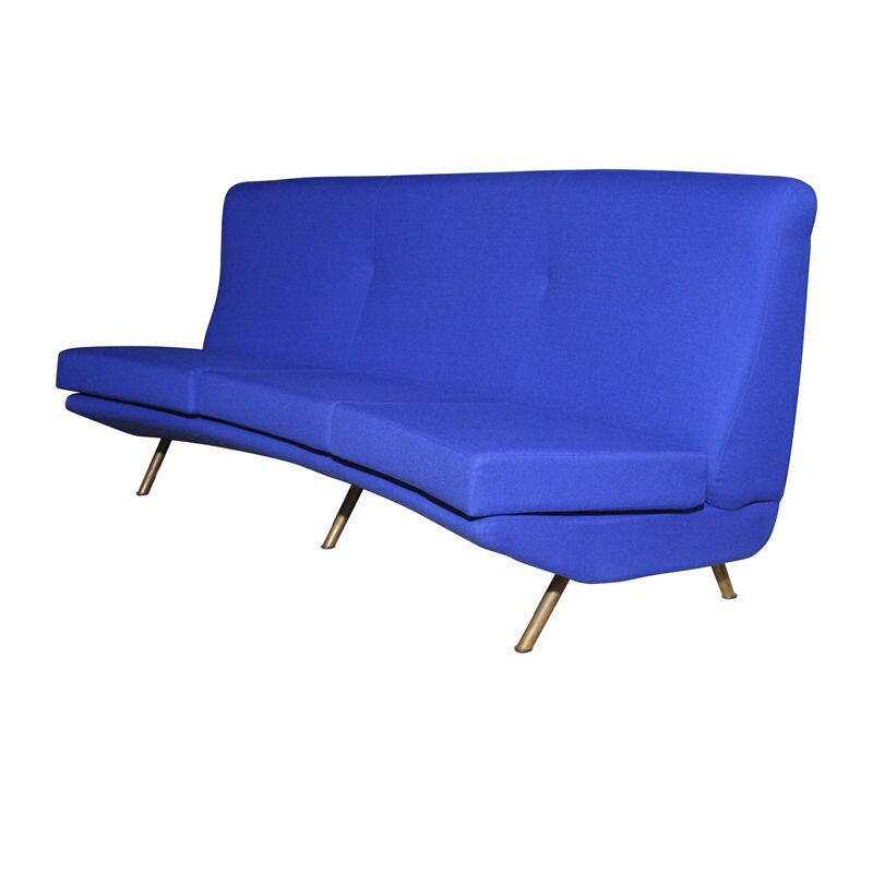 Arflex curved sofa in blue fabric, Marco ZANUSO - 1950s