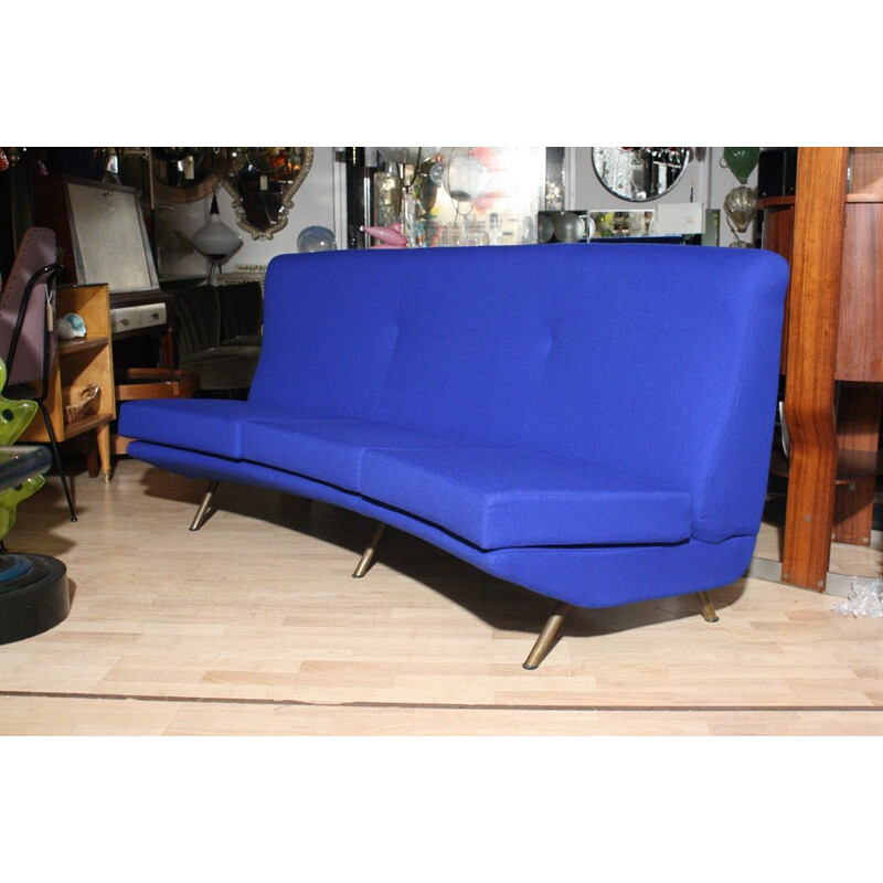 Arflex curved sofa in blue fabric, Marco ZANUSO - 1950s