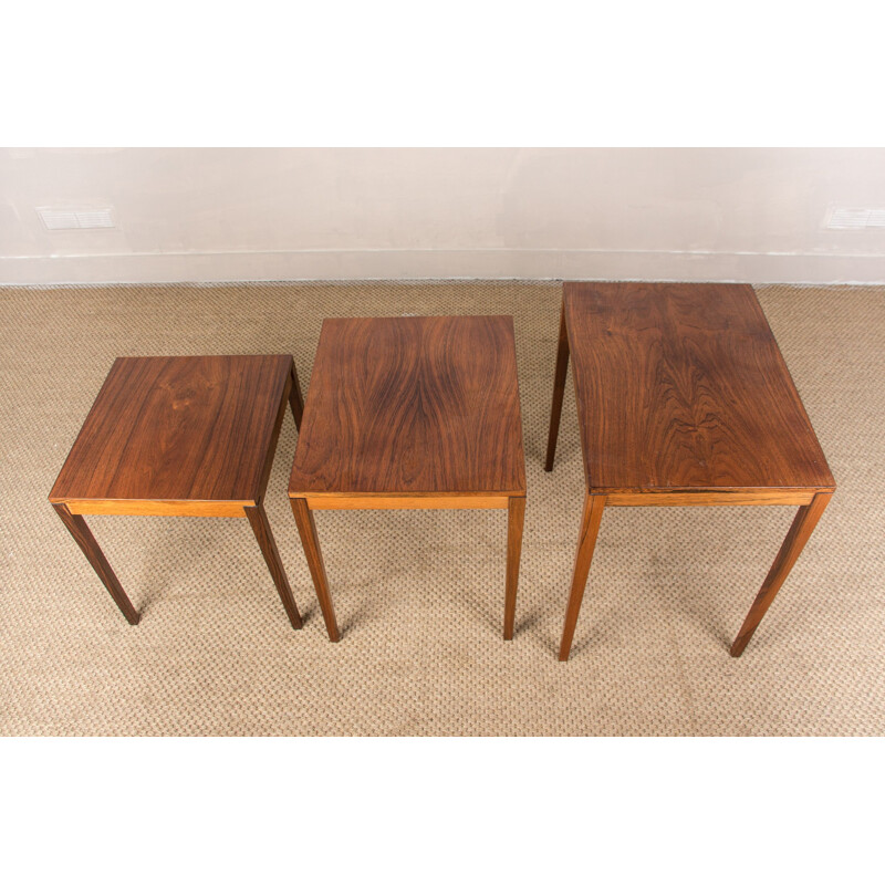 Vintage Danish nesting tables in rosewood by Johannes Andersen for CFC Silkeborg, 1962