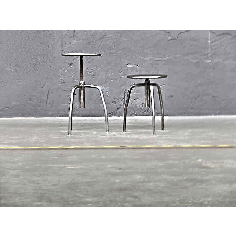Set of 4 Polish industrial stools in metal - 1960s