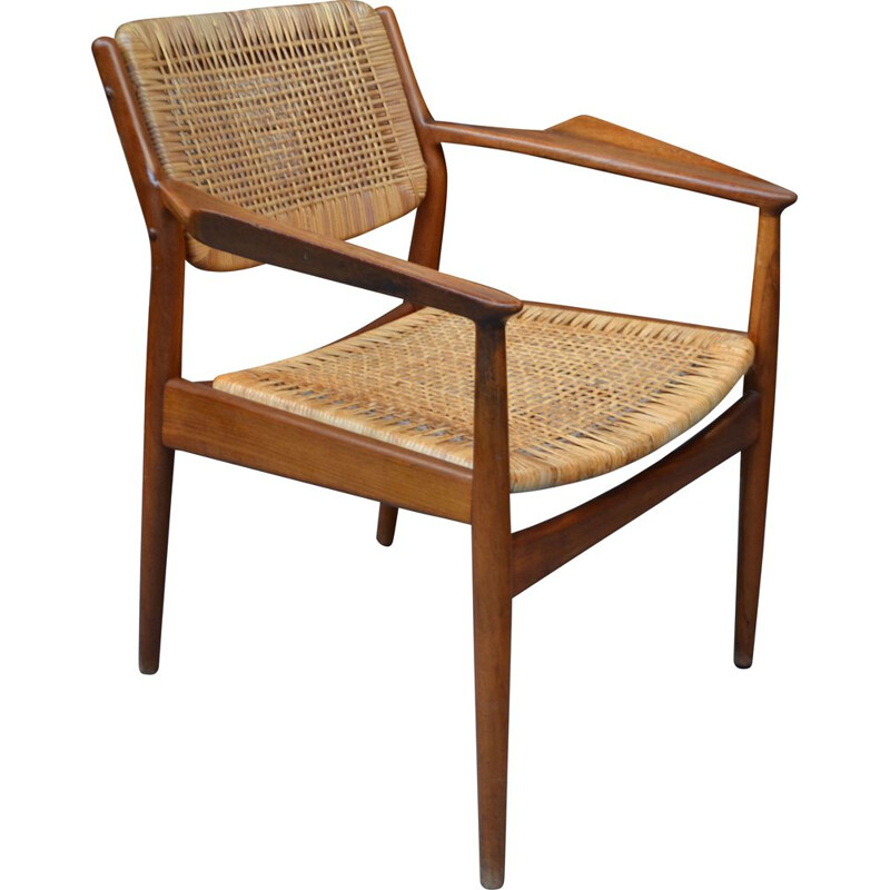 Vintage teak and rattan model 51 armchair by Arne Vodder for Sibast, 1950