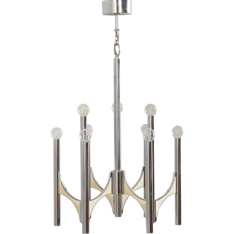 Italian chrome vintage chandelier by Gaetano Sciolari, 1970s