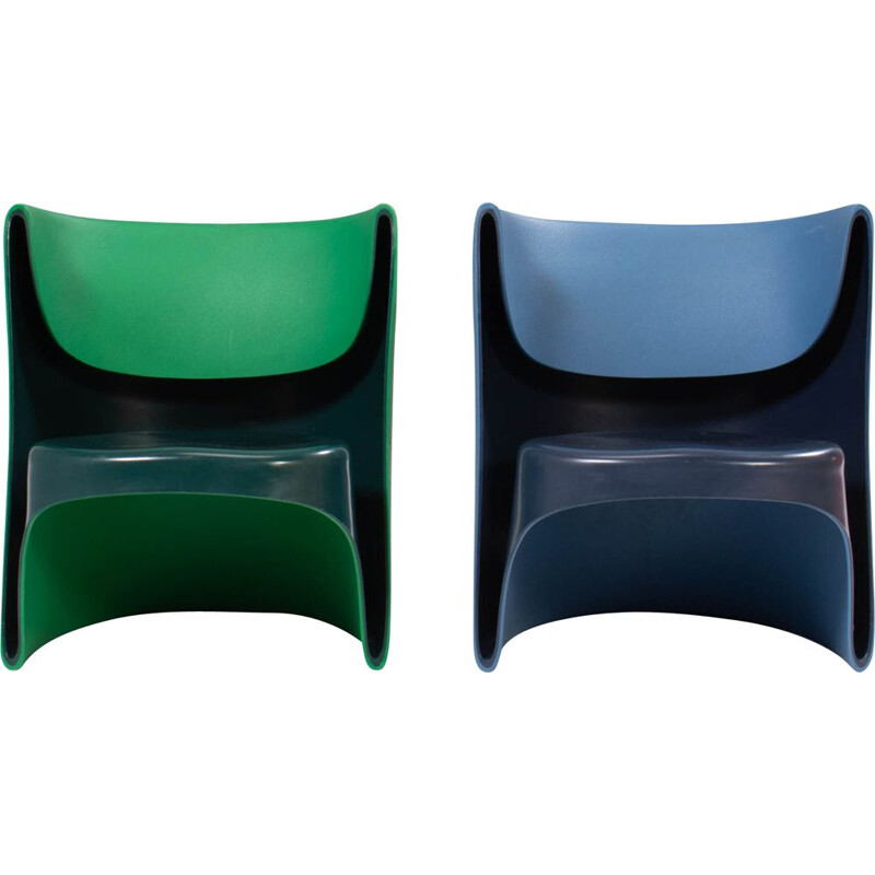 Pair of by vintage Nino Rota blue & green armchairs by Ron Arad for Cappellini, 2002