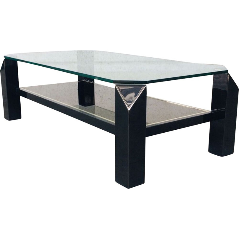 Table basse vintage moderniste - noir verre