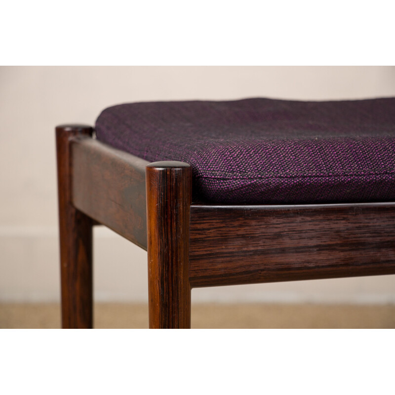 Small vintage bench in rosewood and fabric by Hugo Frandsen for Spottrup, Denmark 1960