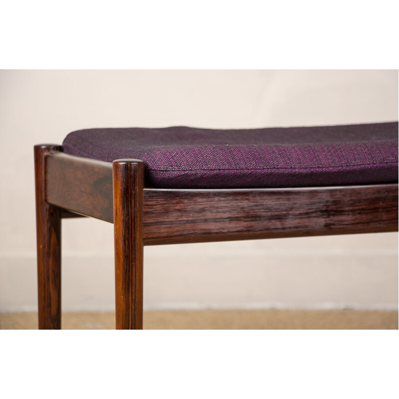 Small vintage bench in rosewood and fabric by Hugo Frandsen for Spottrup, Denmark 1960