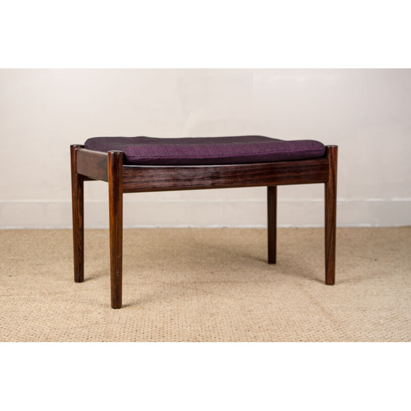 Small vintage bench in rosewood and fabric by Hugo Frandsen for Spottrup, Denmark 1960