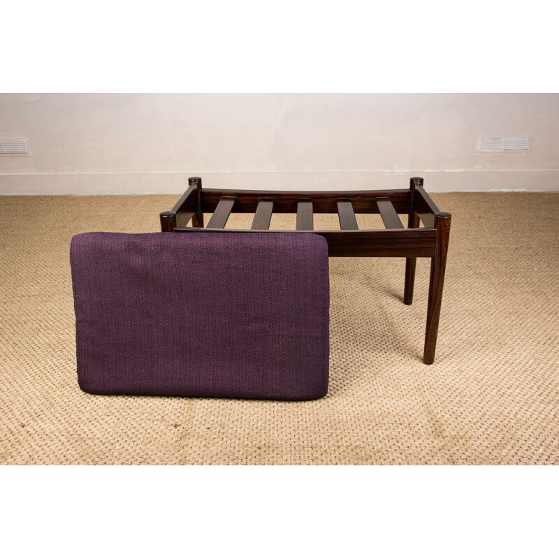 Small vintage bench in rosewood and fabric by Hugo Frandsen for Spottrup, Denmark 1960