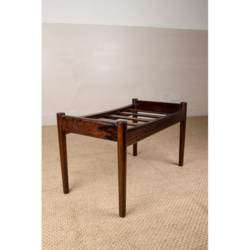 Small vintage bench in rosewood and fabric by Hugo Frandsen for Spottrup, Denmark 1960