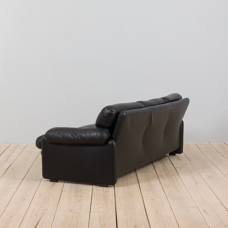 Vintage Coronado 3 seater sofa in black leather by Tobia Scarpa for B&B Italia, 1970