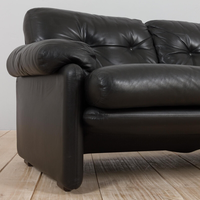 Vintage Coronado 3 seater sofa in black leather by Tobia Scarpa for B&B Italia, 1970