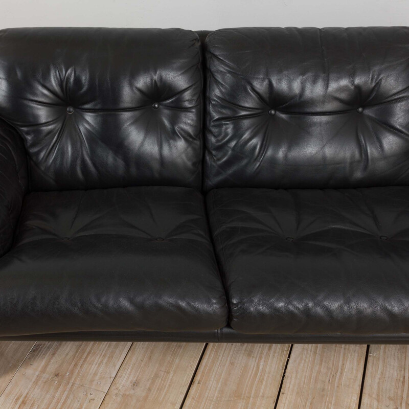 Vintage Coronado 3 seater sofa in black leather by Tobia Scarpa for B&B Italia, 1970