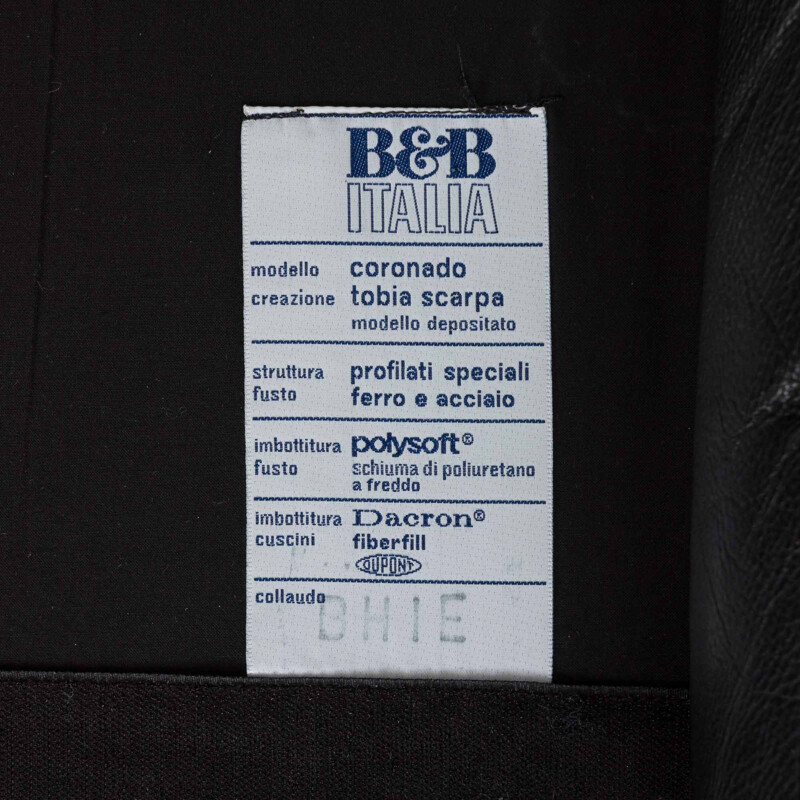 Canapé vintage Coronado 3 places en cuir noir par Tobia Scarpa pour B&B Italia, 1970