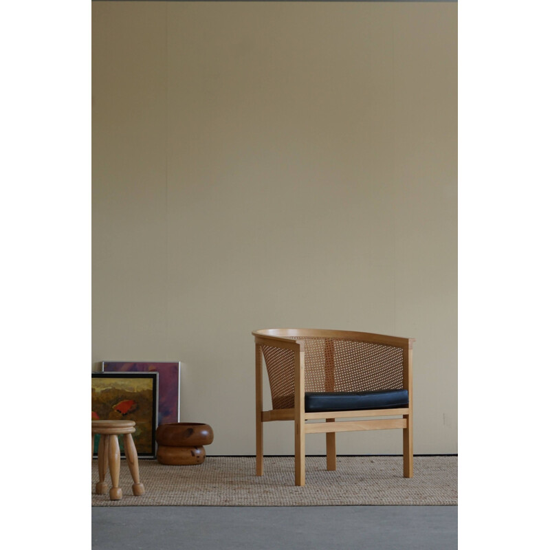 Mid century armchair in cane and leather by Rud Thygesen & Johnny Sørensen for Botium, 1980s