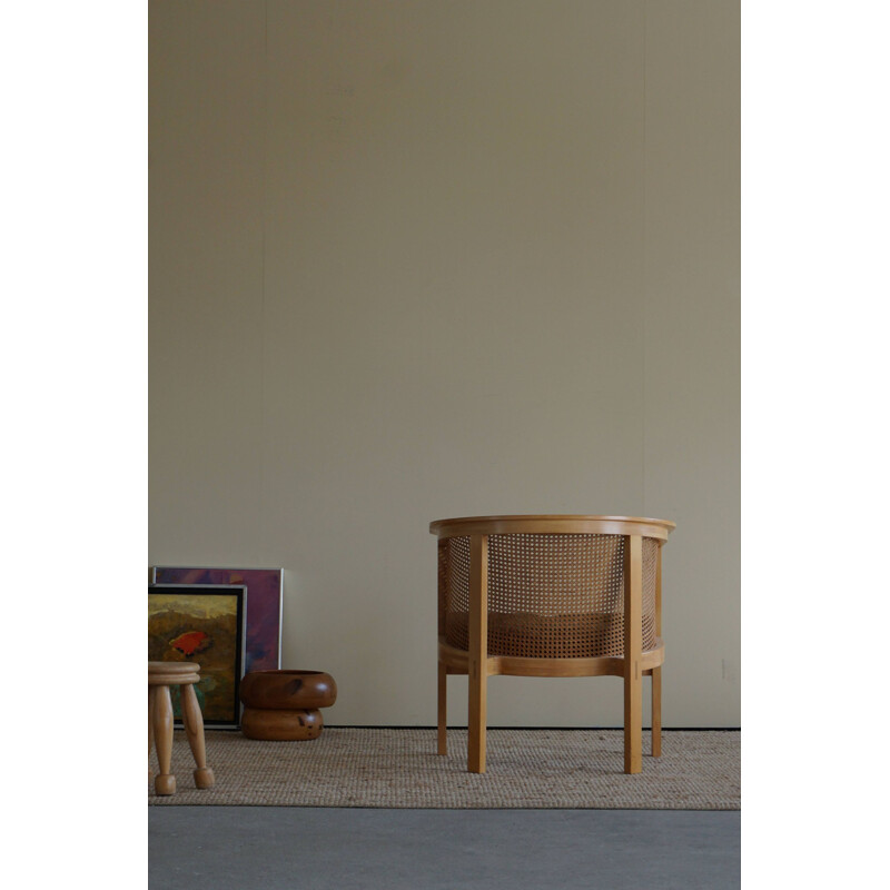 Mid century armchair in cane and leather by Rud Thygesen & Johnny Sørensen for Botium, 1980s