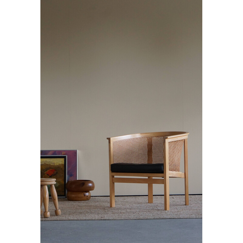 Mid century armchair in cane and leather by Rud Thygesen & Johnny Sørensen for Botium, 1980s