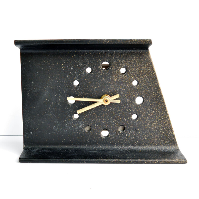 Vintage metal mantel clock by Junghans, Germany 1970s