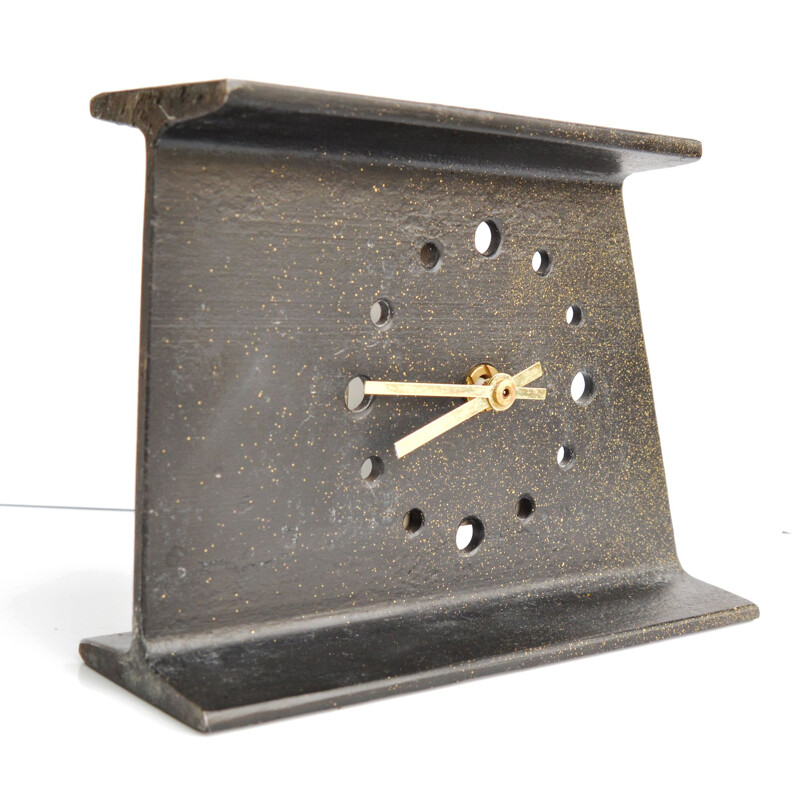 Vintage metal mantel clock by Junghans, Germany 1970s