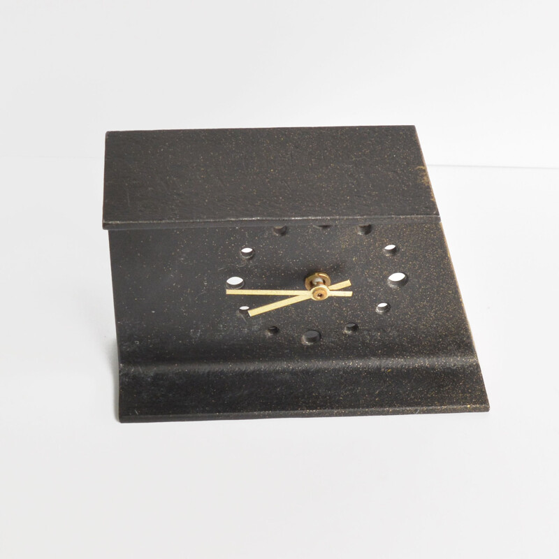 Horloge de cheminée vintage en métal par Junghans, Allemagne 1970