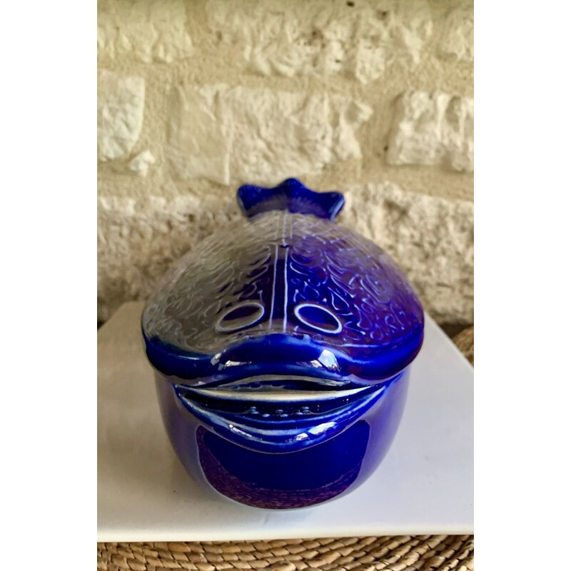 Vintage blauwe keramische serveerschaal voor Environmental Ceramics Inc. San Francisco, 1966