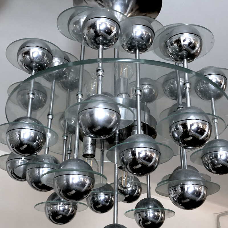 Vintage Italian glass and chrome chandelier by Reggiani, 1970s