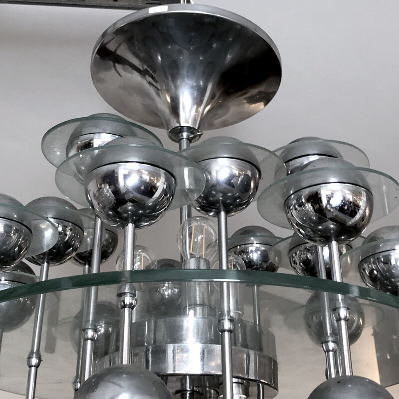 Vintage Italian glass and chrome chandelier by Reggiani, 1970s