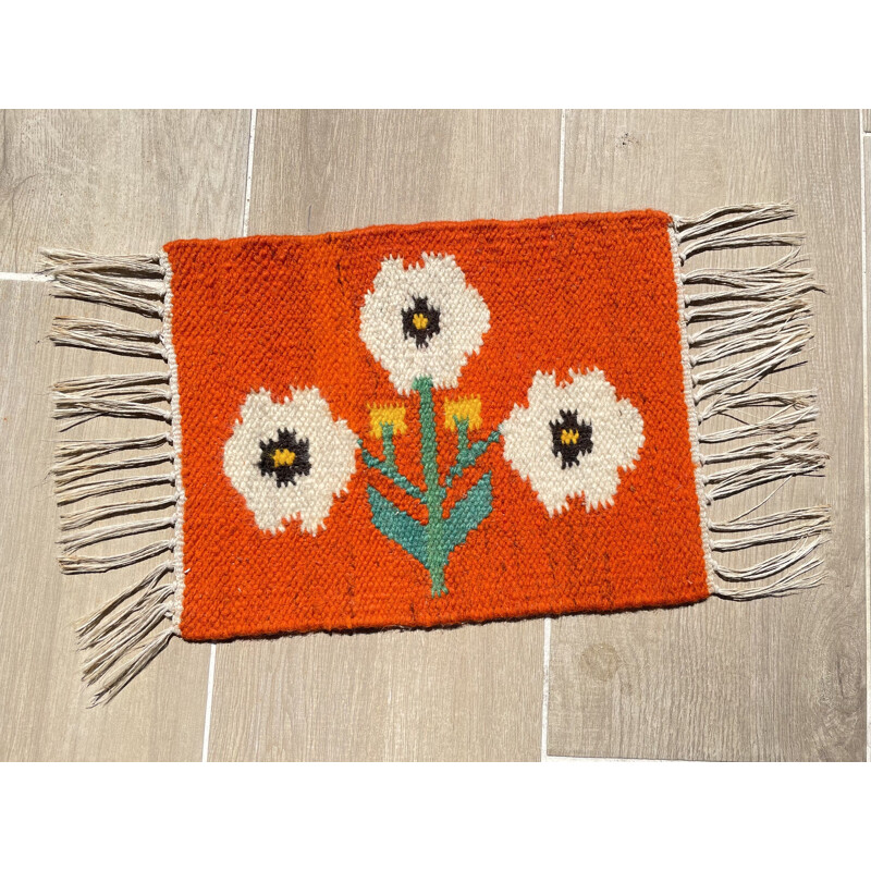 Tapis vintage rolakan en laine décor tulipes, 1970