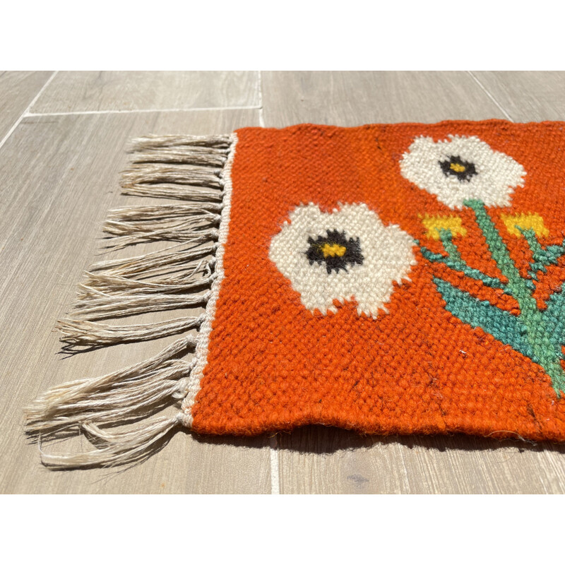 Tapis vintage rolakan en laine décor tulipes, 1970