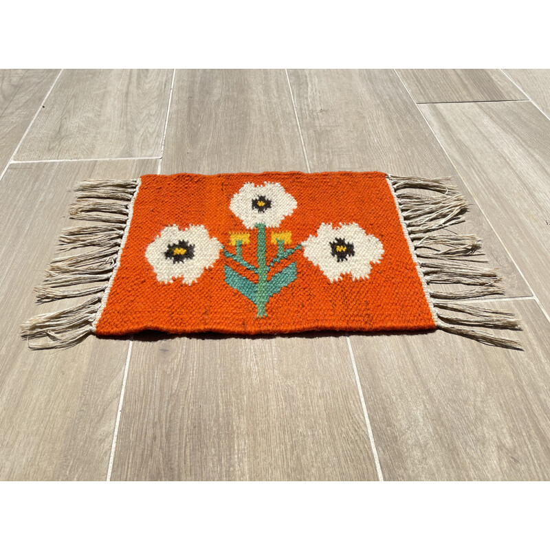 Tapis vintage rolakan en laine décor tulipes, 1970