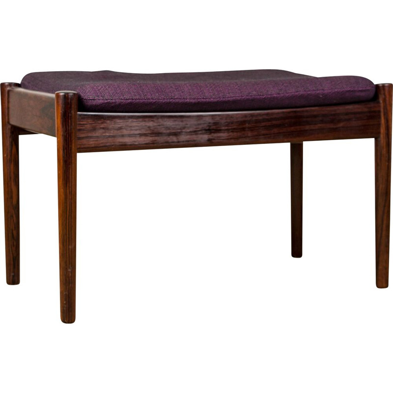 Small vintage bench in rosewood and fabric by Hugo Frandsen for Spottrup, Denmark 1960