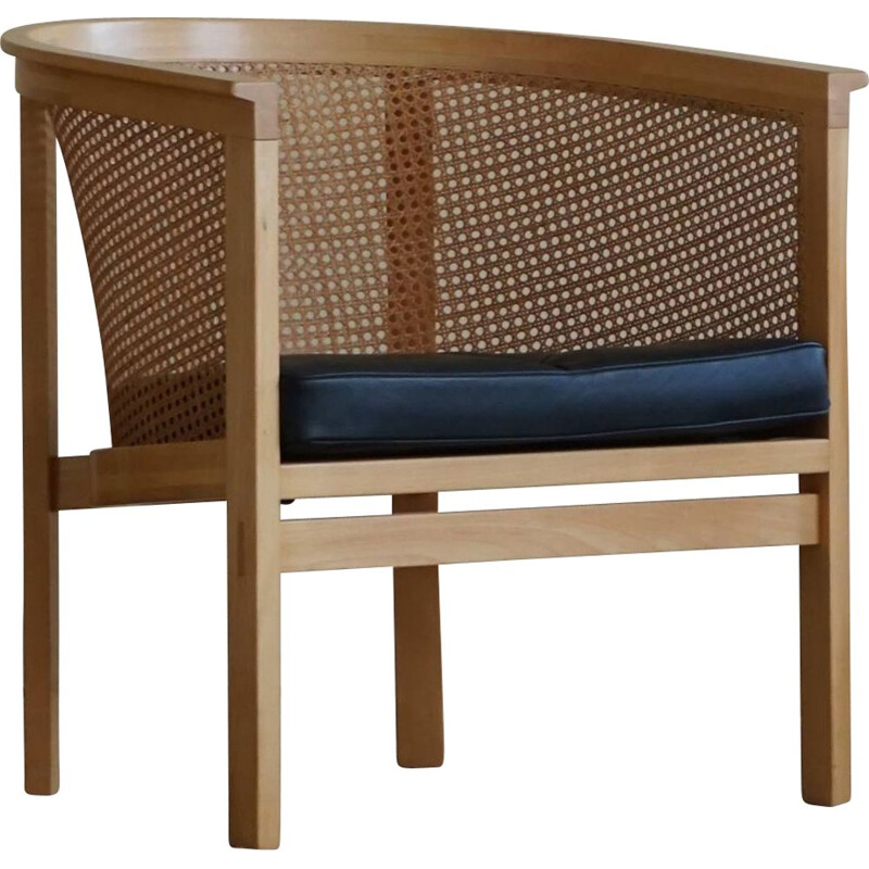 Mid century armchair in cane and leather by Rud Thygesen & Johnny Sørensen for Botium, 1980s