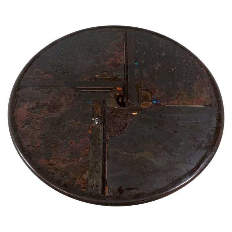 Table basse ronde en pierre et cuivre, Paul KINGMA - 1990