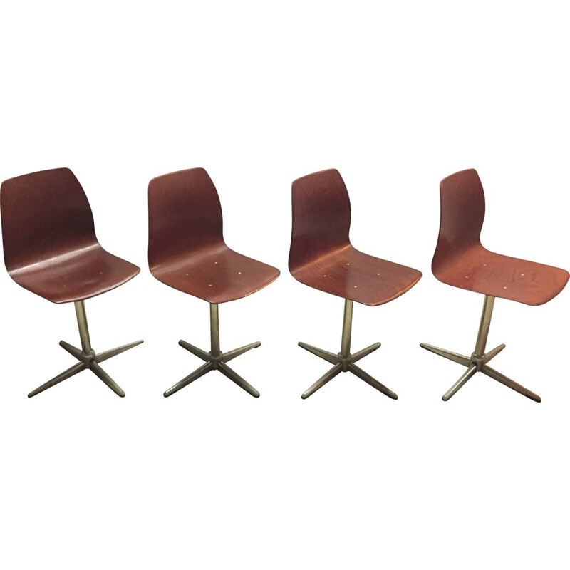 Set of 4 Pagholz chairs in wood and metal - 1970s