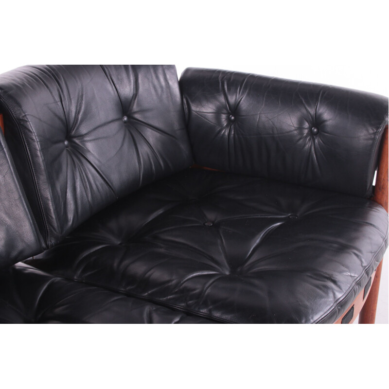 Vintage black leather 2 seater sofa by Sven Ellekaer for Coja, 1970s