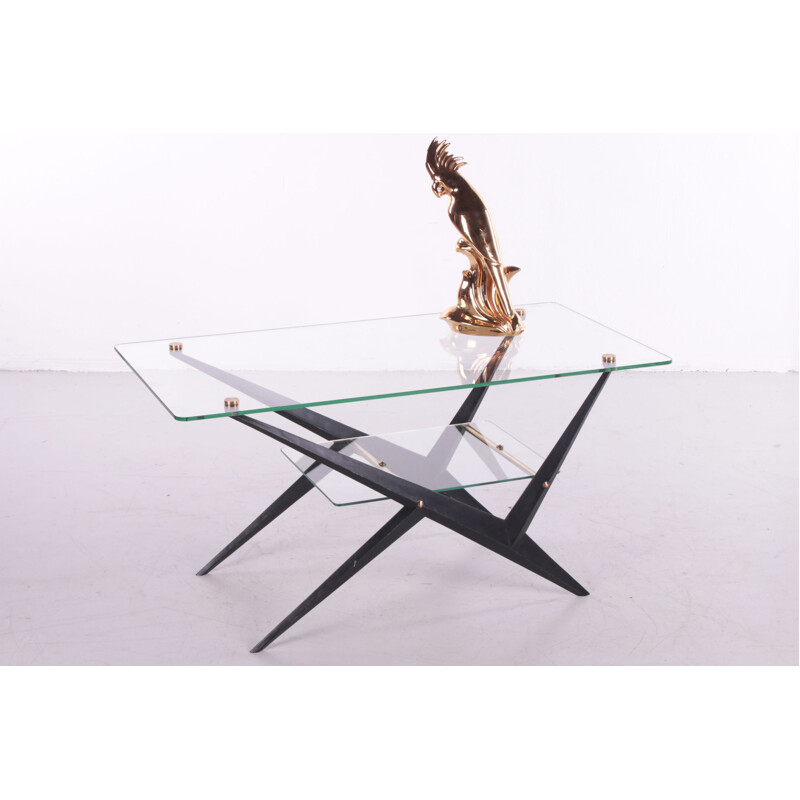 Vintage glass and metal coffee table by Angelo Ostuni, Italy 1950