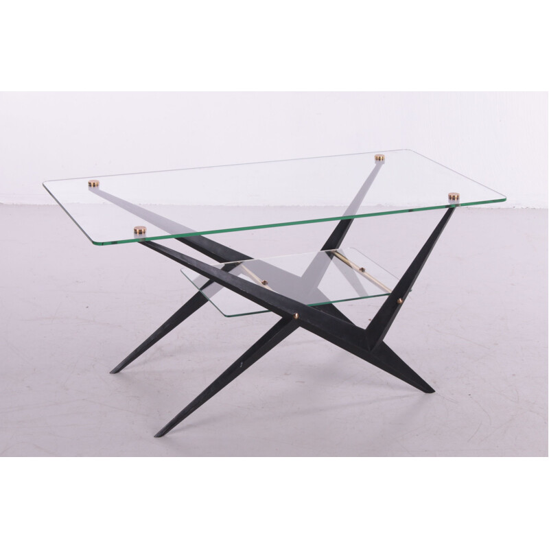 Vintage glass and metal coffee table by Angelo Ostuni, Italy 1950