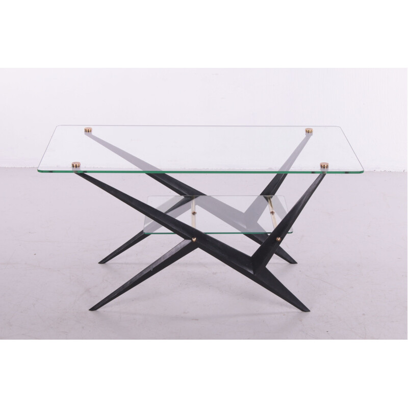 Vintage glass and metal coffee table by Angelo Ostuni, Italy 1950