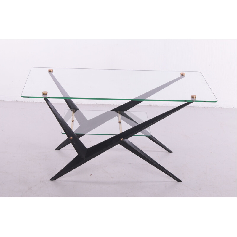 Vintage glass and metal coffee table by Angelo Ostuni, Italy 1950