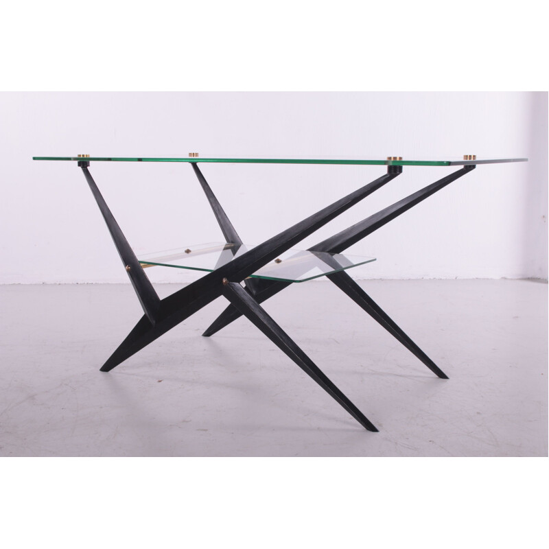 Vintage glass and metal coffee table by Angelo Ostuni, Italy 1950