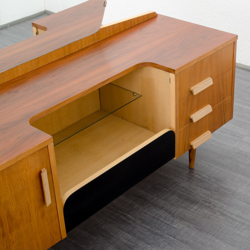 Chest of drawers in walnut with a mirrored - 1950s