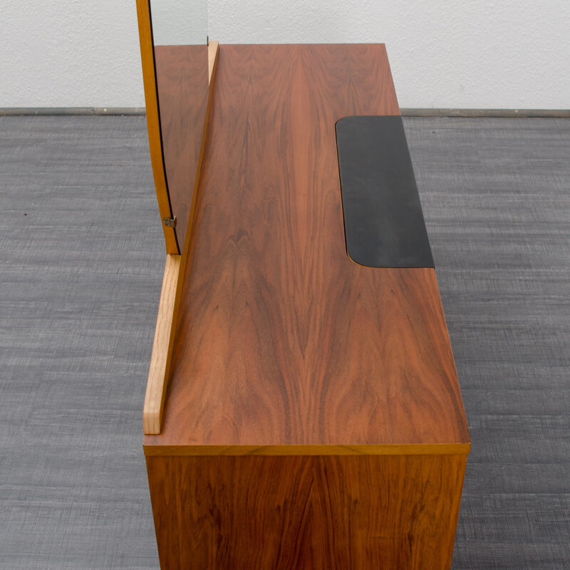 Chest of drawers in walnut with a mirrored - 1950s