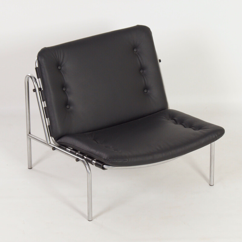 Vintage Osaka fauteuil in zwart leer van Martin Visser voor 't Spectrum, 1960