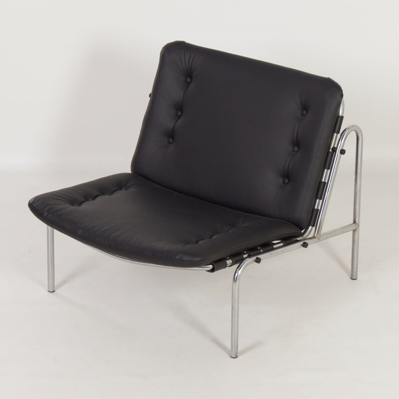 Mid century black leather Osaka armchair by Martin Visser for 't Spectrum, 1960s