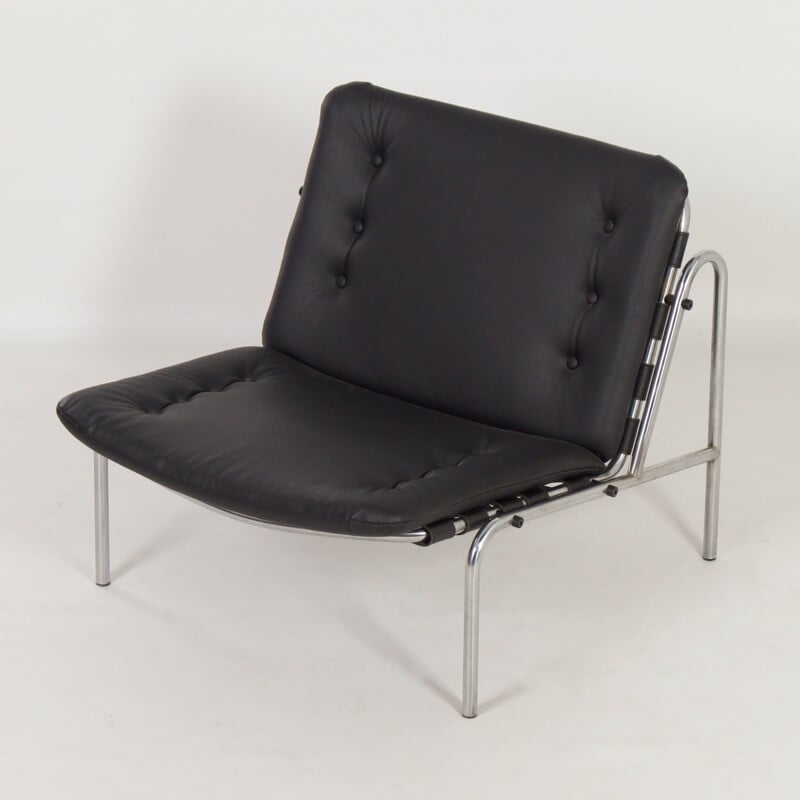 Vintage Osaka fauteuil in zwart leer van Martin Visser voor 't Spectrum, 1960