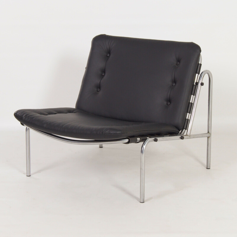 Mid century black leather Osaka armchair by Martin Visser for 't Spectrum, 1960s