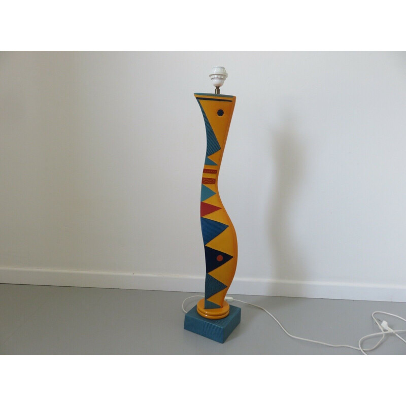 Vintage snake-shaped ceramic floor lamp by François Chatain, 1980